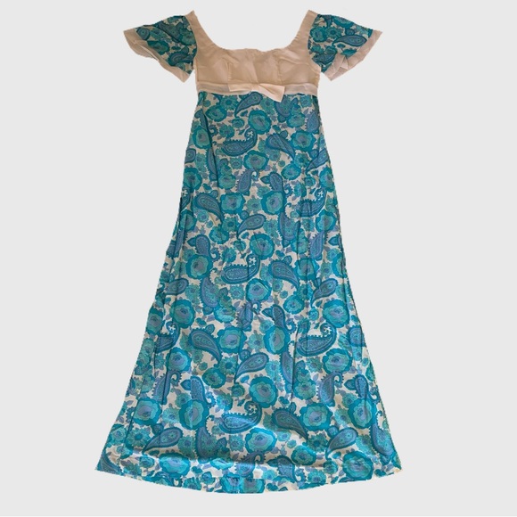 Dresses & Skirts - Vintage 60s/70s Handmade Maxi Milkmaid Babydoll Paisley Blue & White Dress